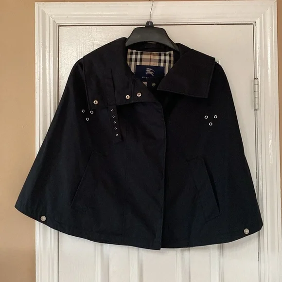 VTG 90’s Authentic BURBERRY London Black Cape Jacket Poncho Funnel Neck - Picture 1 of 15